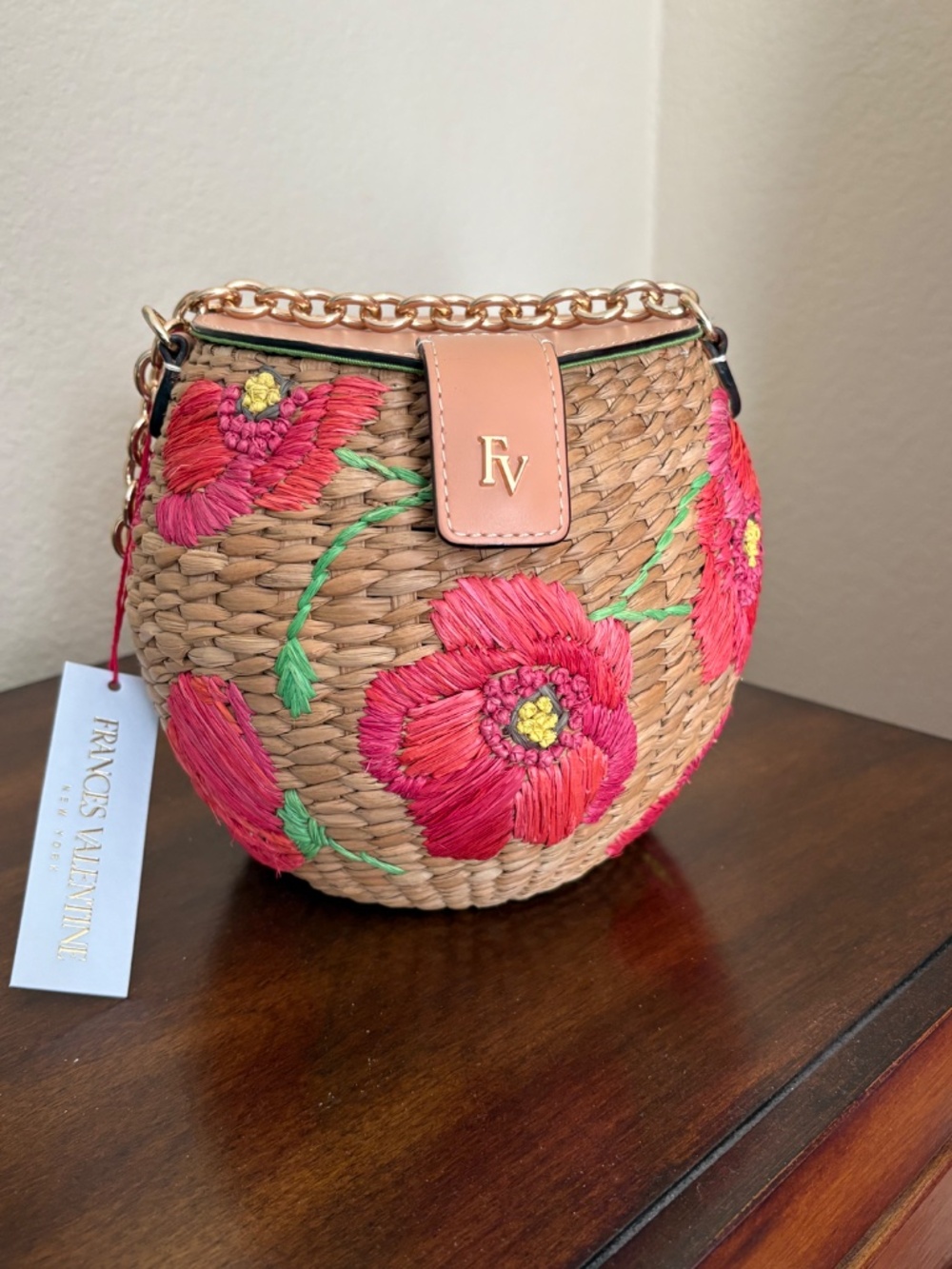 NWT Francis Valentine Honeypot SF Spring Flowers Poppy Wicker Bag Rare